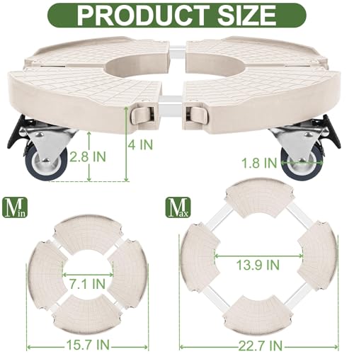 ToLanbbt Plant Caddy Stand with 360° Wheels Adjustable 15-22 Inch Rolling Stand Heavy Duty Large Plant Cart Dolly with Casters 440lbs Capacity for Large Planter, Garden Pot, Flower Pot, Beige, 1 Pack - color: Beige