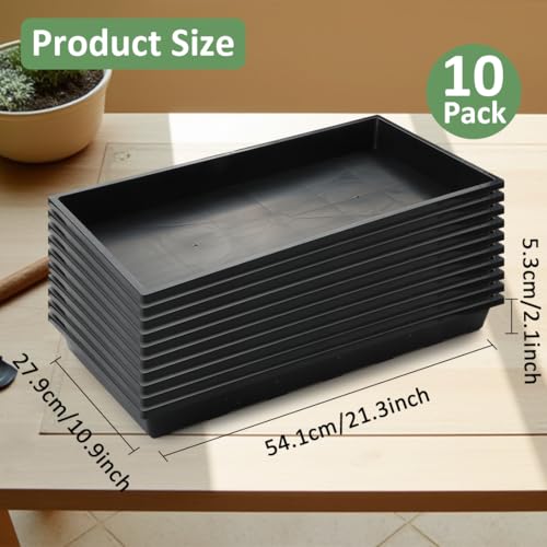 RooTrimmer 1020 Flat Seed Starter Trays 10 Pack, Plastic Nursery Pots Trays & Seeds Potting Plants Tray, Durable Carrying Seedling Starting Tray for Planting (Black) - color: Black, size: TP1020-10P