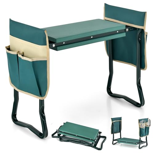 IRONMAX Garden Kneeler and Seat with Foam Pad and 2 Tool Pouches, Green - color: Green, size: 16”L×8”W, 2 Bags