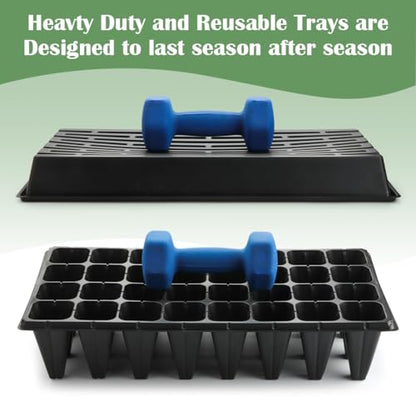 RooTrimmer 10 Pack 1020 Trays No Holes and 10 Pack 4.3" Deep 32 Cell Seed Starter Trays, 20" x 10" - Heavy Duty Plastic Nursery Flats for Seed Germination & Plant Propagation (10 Sets) - size: 32 Cells