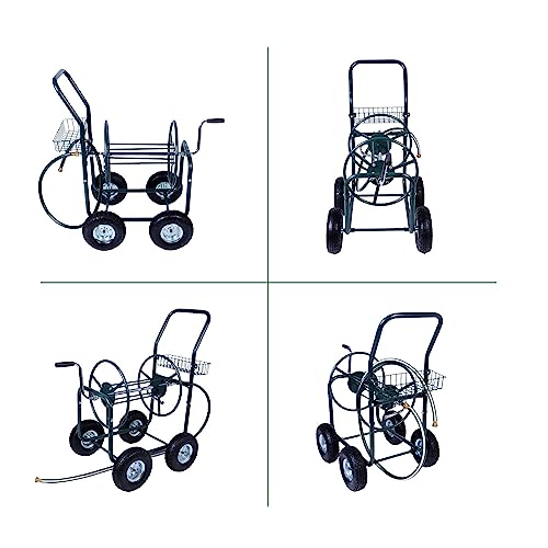 4 Wheel Garden Hose Reel Cart Heavy Duty Yard Water Planting with Storage Basket,Holds 390FT Hose