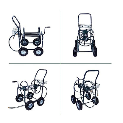 4 Wheel Garden Hose Reel Cart Heavy Duty Yard Water Planting with Storage Basket,Holds 390FT Hose