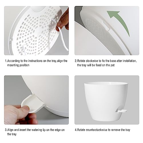 UOUZ Large Self Watering Pots, 12/10/9 Plastic Planters with High Drainage Holes and Deep Reservoir for Indoor Outdoor Garden Plants and Flowers, White - color: White