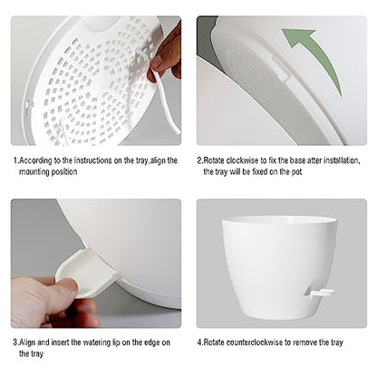 UOUZ Large Self Watering Pots, 12/10/9 Plastic Planters with High Drainage Holes and Deep Reservoir for Indoor Outdoor Garden Plants and Flowers, White - color: White