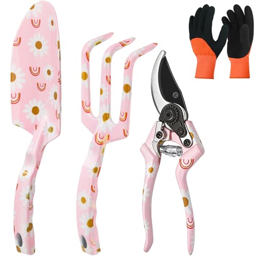 Garden Tools Set Heavy Duty Gardening Tools Set Include Garden Shovel, Garden Scissor, Transplant Trowel and Hand Rake with Ergonomic Handle, 4 Pack