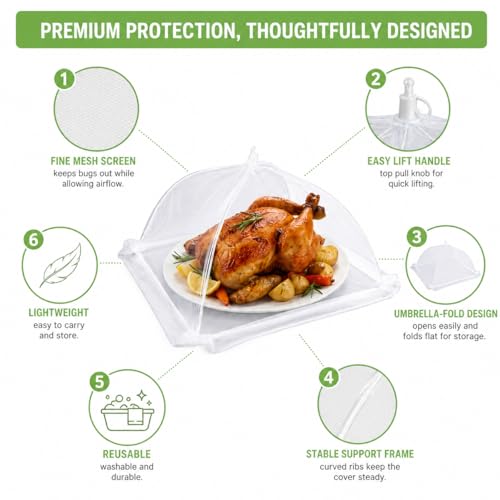 Food Cover,4 Pack Mesh Food Tent,14"x14",White Nylon Covers,Pop-Up Umbrella Screen Tents,Patio Net for Outdoor Camping, Picnics, Parties,BBQ,Collapsible and Reusable - color: 4*14inch
