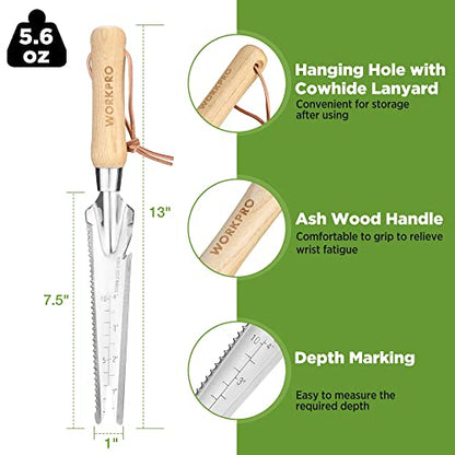 WORKPRO Hand Weeder Puller, 5-in-1 Garden Trowel with Wooden Handle