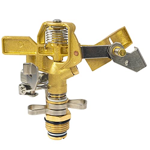 Hourleey 1/2 Inch Brass Impact Sprinkler, Heavy Duty Water Sprinkler Head, Adjustable 0-360 Degree Coverage Pattern, Watering Sprinkler with Nozzles for Large Patio Garden Irrigation (1 Pack) - size: 1 Pack