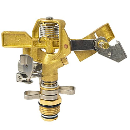 Hourleey 1/2 Inch Brass Impact Sprinkler, Heavy Duty Water Sprinkler Head, Adjustable 0-360 Degree Coverage Pattern, Watering Sprinkler with Nozzles for Large Patio Garden Irrigation (1 Pack) - size: 1 Pack