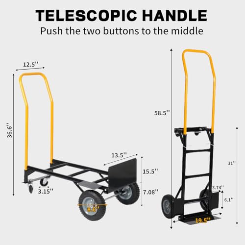 Heavy Duty Hand Truck Cart and Dolly for Yard & Garden, 2 in 1 Convertible, 330 lbs Capacity, Rigid Steel Frame Moving Dolly Cart with Removable Handle for Outdoor & Jobsite Hauling - size: Hand Truck and Dolly