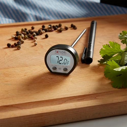 Taylor Pro Instant Read Digital Food Thermometer – Stainless Steel Probe with 0.4" Dot Matrix Display, -58°F to 448°F Temperature Range for BBQ, Baking & Candy Making (Black and Stainless) - color: Black