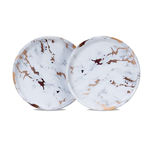 Ceramic Plant Saucer | Plant Trays for Indoors | Drip Tray | Plant Pot Saucers (5.75in + 5.75in, White and Gold) - color: White and Gold, size: 5.75in + 5.75in