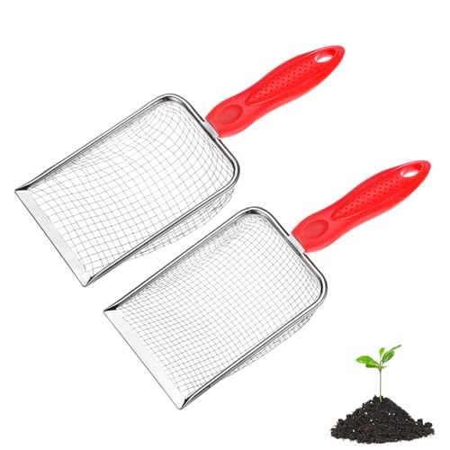M METERXITY 2-Pack Gardening Soil Sifter, 5/3.8 mm Mesh Stainless Steel Portable Gardening Sifter with Non-Slip Handle for Sand/Dirt/Rock/Compost [White, Red] - color: White, Red, size: 5,3.8mm