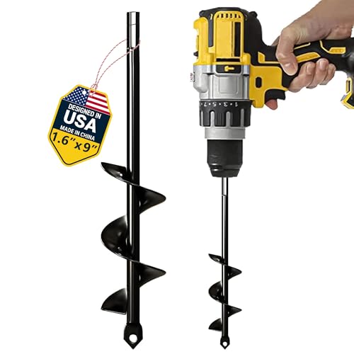 K-Brands Auger Drill Bit for Planting – 1.6 x 9 Inch – 3/8 Inch Hex Drive - size: 1.6 x 9 Inch