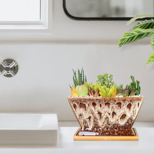 ARTKETTY Succulent Pots, 7 Inch Large Plant Pots with Drainage Tray - color: White With Tray