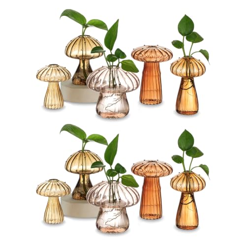 Hewory Plant Propagation Station: 10PCS Amber Mushroom Vase for Flower - color: Multi-brown, size: 10