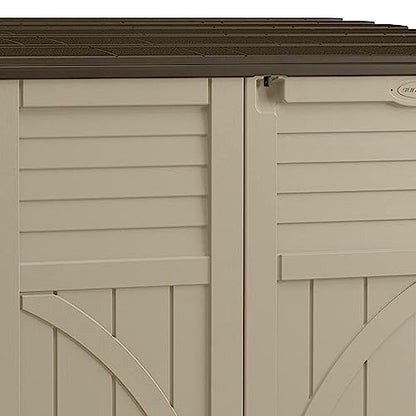 Suncast Horizontal Shed, Compact Outdoor Storage System, 34 Cu. Ft. Capacity, Sand & Slate - Lockable Multi-Wall Resin Organizer for Garbage Cans, Garden Tools, Bins, Bikes and Yard Equipment
