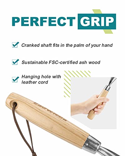Hand Cultivator with 9-Teeth Rake - 14.4 Inch for Garden Bed Cultivating Soil, Weeding, Raking Leaves, Levelling Gravel - Solid Wood Handle