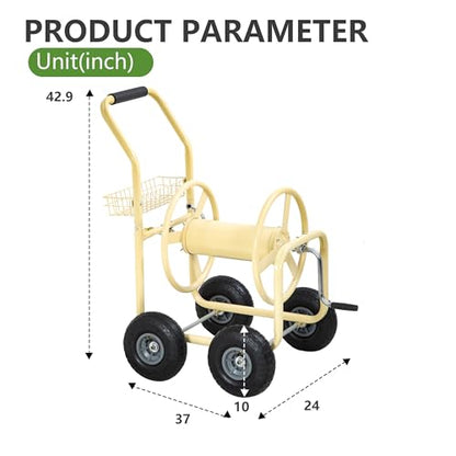 PayLessHere | Garden Hose Reel Cart | Holds Upto 300ft of 5/8" Hose | Tan - color: Tan