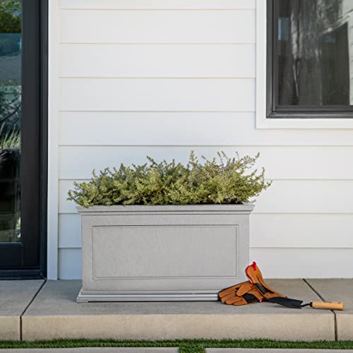 Veradek Brixton Series Large Plastic Planter - Gray, Outdoor, All-Weather Resistant, Dimensions 17.5"H x 16"W x 32"L, Classic Estate Design for Flowers, Trees, Shrubs - color: Gray