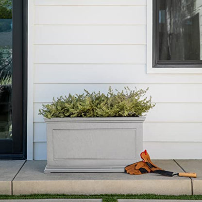 Veradek Brixton Series Large Plastic Planter - Gray, Outdoor, All-Weather Resistant, Dimensions 17.5"H x 16"W x 32"L, Classic Estate Design for Flowers, Trees, Shrubs - color: Gray