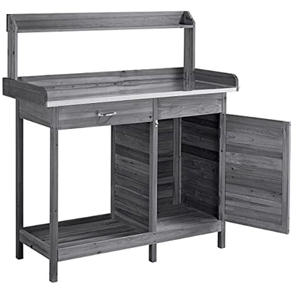 Topeakmart Outdoor Potting Bench with Storage Potting Table,Gray - color: Gray