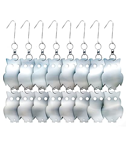 De-Bird Acrylic Reflective Owl Decoys - Sunlight-Activated Owl Reflectors to Scare Birds Away - Crow Deterrent for Patio & Garden - Outdoor Hanging Bird Scare Decoys - 8-Pack, Silver
