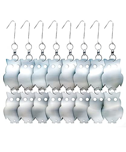 De-Bird Acrylic Reflective Owl Decoys - Sunlight-Activated Owl Reflectors to Scare Birds Away - Crow Deterrent for Patio & Garden - Outdoor Hanging Bird Scare Decoys - 8-Pack, Silver