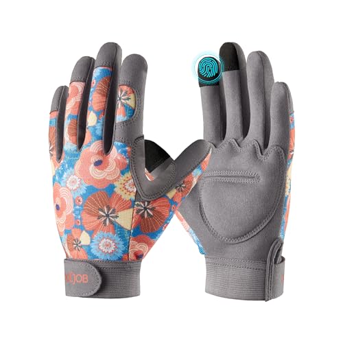 COOLJOB Padded Thorn Proof Gardening Work Gloves for Women & Ladies, S-L - color: Orange Flowers, size: Small