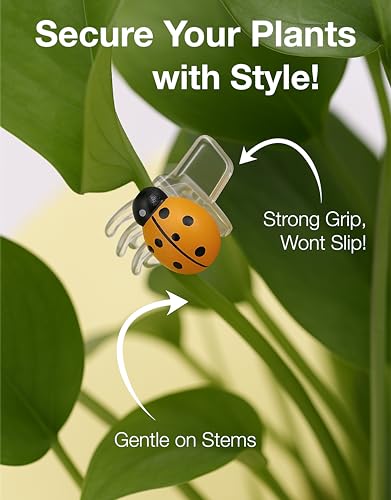Ladybug Plant Clips – 50 Pack Cute Garden Vine Holders for Tomatoes, Orchids, Trellis & More – Indoor Outdoor Plant Support, Preassembled and Reusable