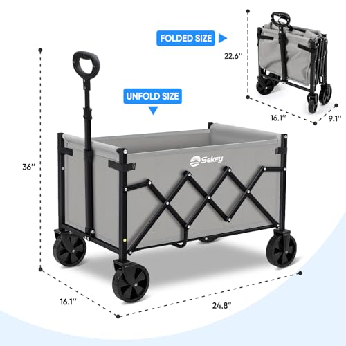 Sekey Lightweight Collapsible Wagon, 220 lb Capacity, Quick-Fold Cart - color: Gray, size: 220 lbs