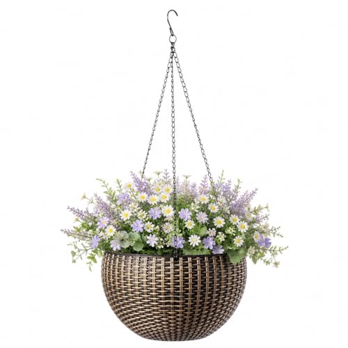 10" Self Watering Bronze Hanging Basket Flower Planter