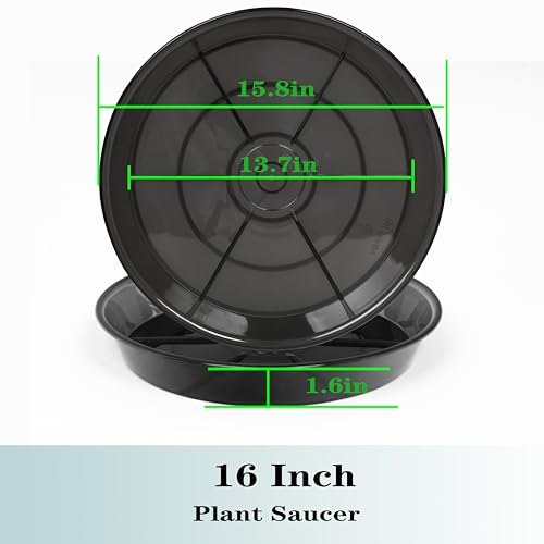 NIMYAU Large Plant Saucer 16 Inch 2 Pack, Plant Trays for Pots Heavy Duty Round Plastic Plant Saucers for Indoors Outdoors, Clear Black Flower Plant Pot Saucer, Flower Pot Drip Trays, Plant Pot Tray - size: 16"-2 Pack