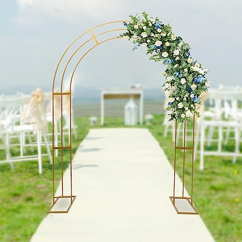 TFCFL Garden Arbor Arch 6.9 * 8.5 Ft Metal Wedding Arch, Heavy Duty Garden Trellis, Easy to Assemble, Garden Arbor for Climbing Plant Outdoor & Indoor, Party Ceremony Arches (Gold)