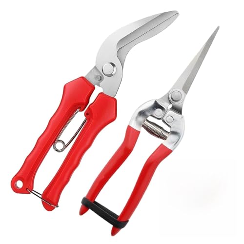 2 Pcs Garden Pruning Shears, Multifunctional Garden Scissors Set, 8" Stainless Steel Straight&Angled Pruning Floral Shears, Garden Shears for Cutting Flowers, Trimming Plants, Picking Fruits