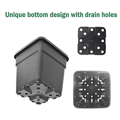 10-Pack 1.4 Gallon Square Plastic Garden Planter Pots Flower Seedling Container Fit for Indoor Outdoor Plants Seedlings Flowers Vegetables Black