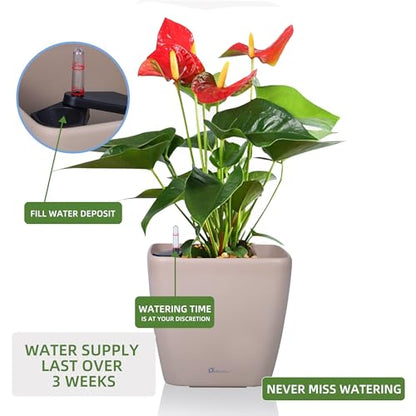 Dexceder 11x10 Self Watering Planter (Taupe Matte) - color: Taupe, size: 11x10