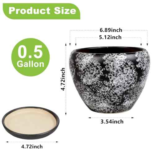 Ceramic Plant Pots With Saucer & Drainage, 6 inch Indoor Flower Pots - color: Gray, size: 6 inch