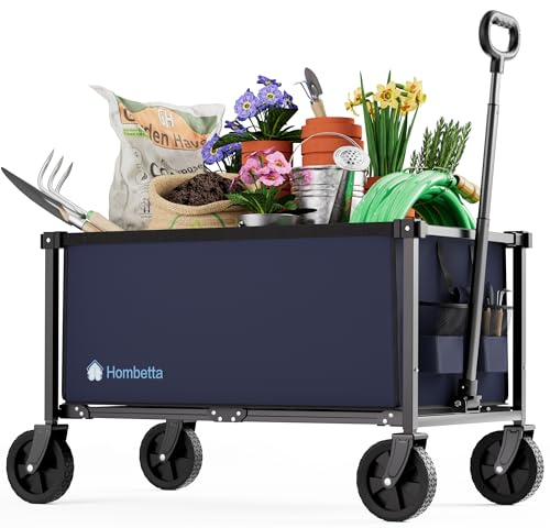 29.3" Collapsible Wagon Cart, 150L Heavy Duty Folding Utility Wagon with Wheels, 260 lbs Load, Portable Rolling Cart for Garden, Shopping, Sports, Camping, DarkBlue - color: Darkblue, size: 150L