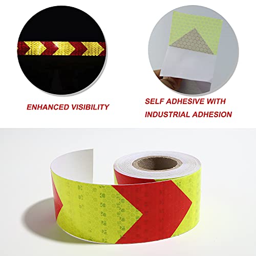 Waterproof Reflective Tape,Red & Yellow 2inch X 30Feet Conspicuity Adhesive Safety Tape,High Visibility Arrow Hazard Warning Reflector Tapes for Trucks Trailer Vehicle Outdoor Signs - color: 2" X 30ft