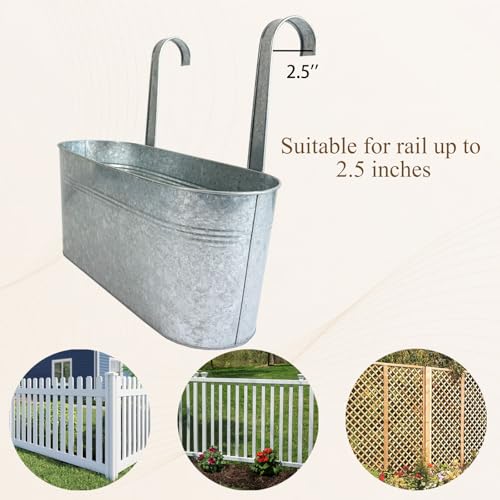 2 Pack 17" Galvanized Hanging Railing Planters with Hooks and Drainage - size: 17 Inch