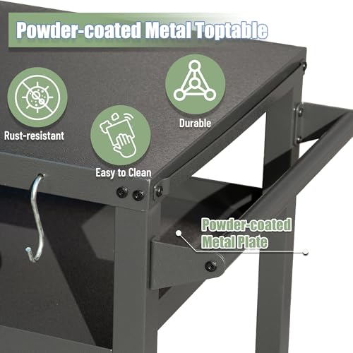 Domi 3-Shelf Outdoor Grill Table, Grill Cart with Wheels, Pizza Oven and Food Prep Table, Blackstone Griddle Stand with Propane Tank Hook for Outside BBQ - style: Galvanized Steel Tabletop+Solid Shelf