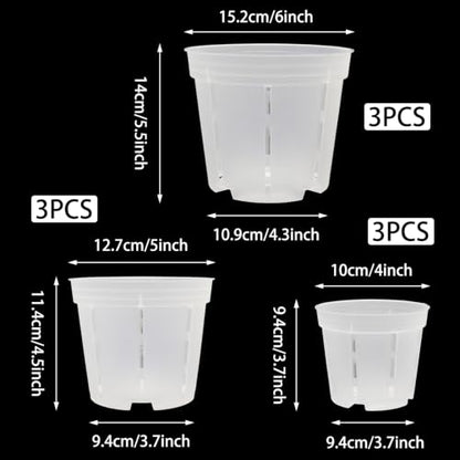 Orchid Pot with Drainage Holes, 9 Pack 4/5/6 Inch Clear Plastic Breathable Slotted Pots for Repotting-Root Control Planter-Sturdy Plastic Plant Pot for Butterfly Orchid, Hydroponics, Indoor & Outdoor - size: 4/5/6 Inch 9Pcs