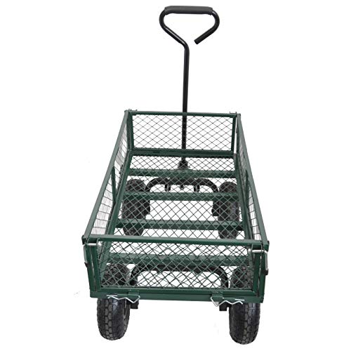 Capacity Mesh Steel Garden Cart Utility Wagon with Removable Sides Can be Used in Farms, Warehouses, etc. (Green-2) - color: Green-2