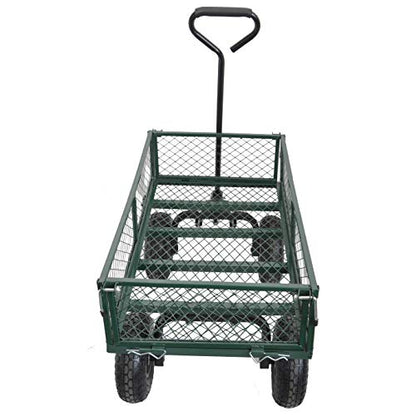 Capacity Mesh Steel Garden Cart Utility Wagon with Removable Sides Can be Used in Farms, Warehouses, etc. (Green-2) - color: Green-2