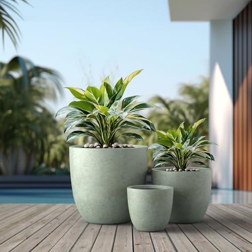 Kante Set of 3 Mint Green Concrete Bowl Planters 18" 14" 10" Dia - color: Mint Green, size: 18"d + 14"d + 10"d