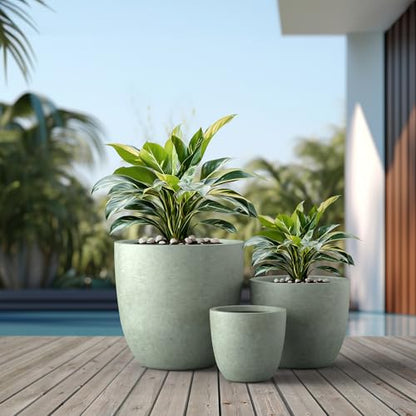 Kante Set of 3 Mint Green Concrete Bowl Planters 18" 14" 10" Dia - color: Mint Green, size: 18"d + 14"d + 10"d