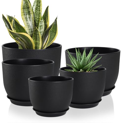 YNNICO Plant Pots 10/9/8/7.5/7 inch with Multi Mesh Drainage Holes - color: Black, size: 10/9/8/7.5/7 inch