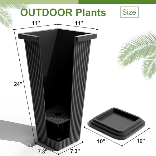 24" Set of 2 Tall Planters for Outdoor Plants, Black Striped - color: Stripe Black