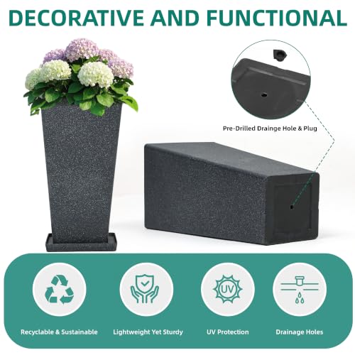 Autodaya 28" Plant Pots Tall Planters for Plants Outdoor Set of 2 with Tray - color: Tall Terrazzo Black-28"